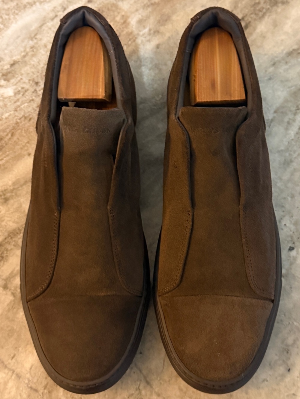 HARRYS OF LONDON Brown Suede Sneakers Triple Stitch 45/ US 12 Summer Walk Zegna